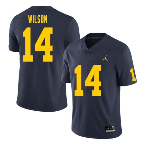 Michigan Wolverines #14 For Men's Roman Wilson Jersey Navy Embroidery Alumni Football Limited